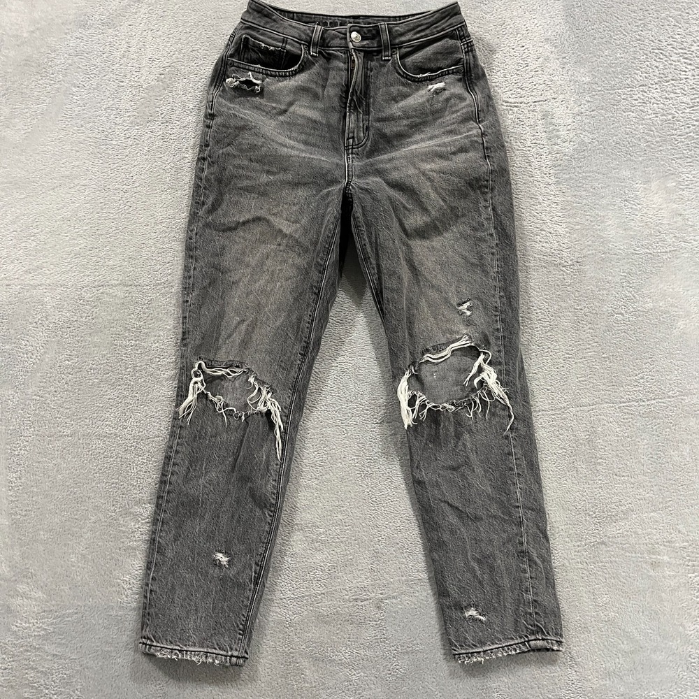 American Eagle Highest Rise Mom Jeans Women's 2 Short Regular‎ Faded Black Gray